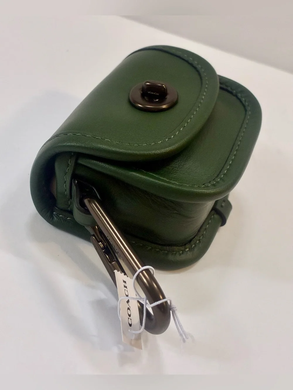 Coach Heritage Turnlock Leather Card case Bag Charm Dark Clover Green NWT